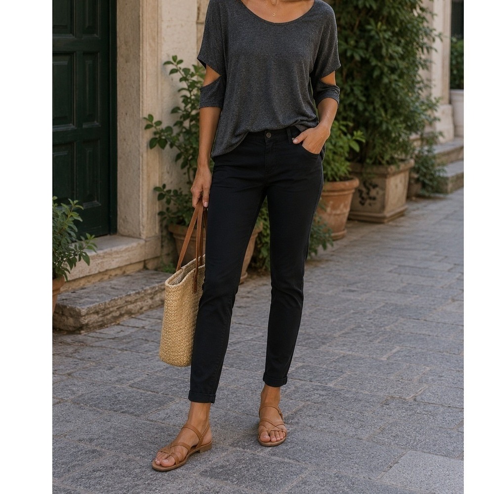 REIKO Pants Womens 25 Black Skinny Sandy 2 Basic Chino Trousers‎